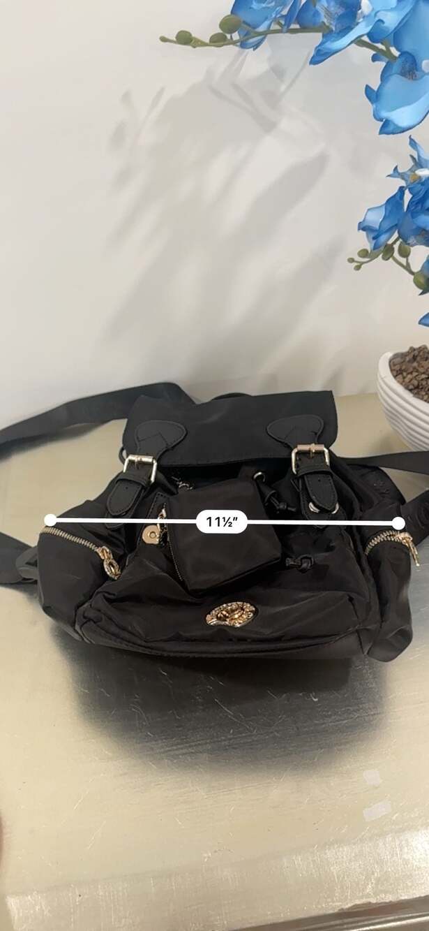 Valentino Orlandi Black Nylon Backpack Gold Hardware Drawstring Bag - Picture 7 of 7